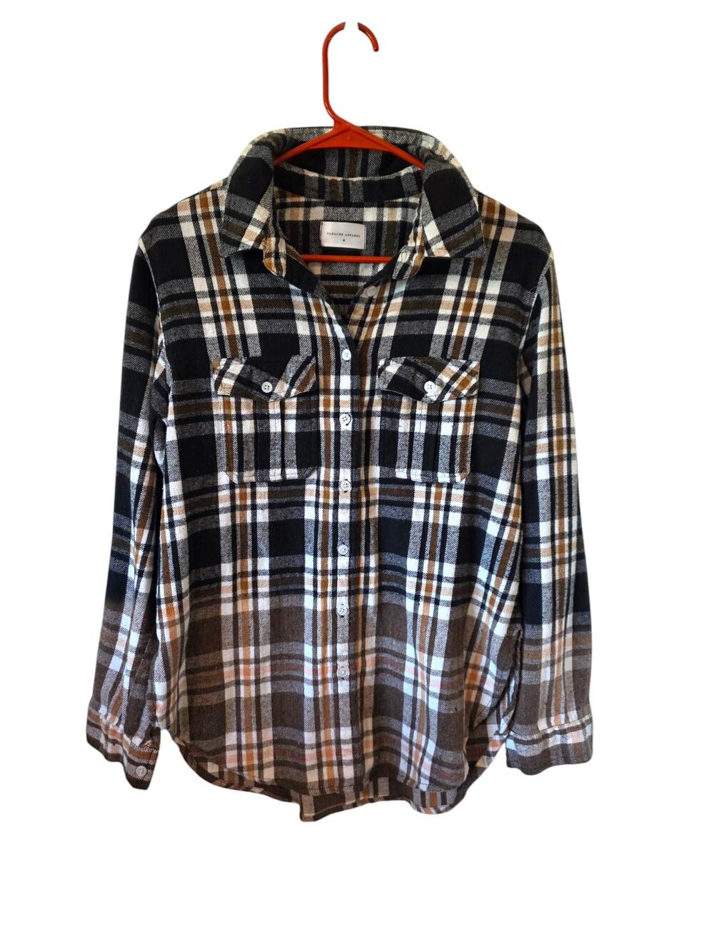 Panache Apparel Womens Flannel Ombre Button Up Long Sleeve Top Black Brown White